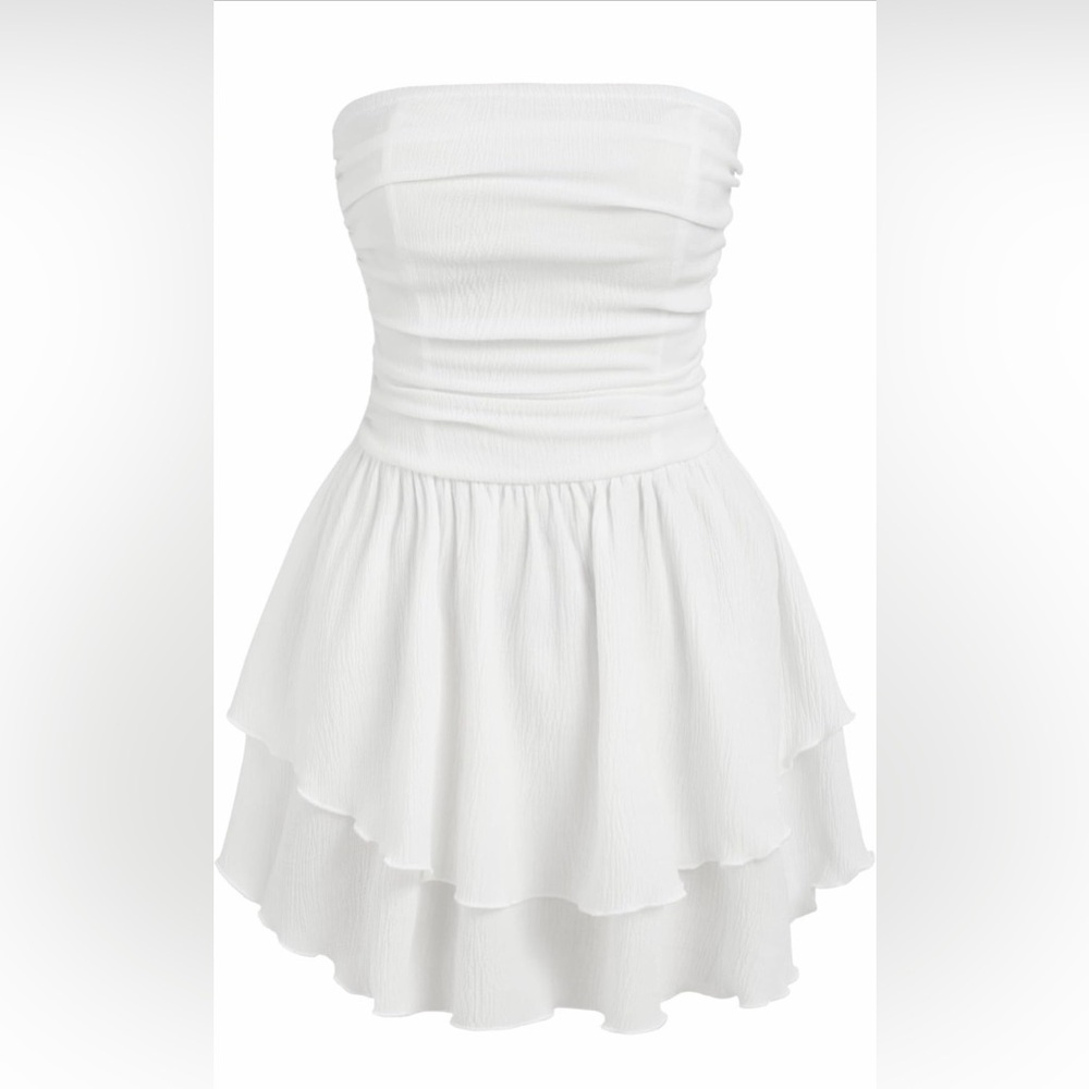 White Strapless Layered Dress
